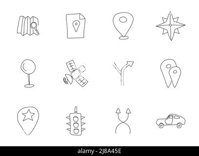 Navigation von Hand gezeichnete lineare Vektor-Symbole Stock Vektor