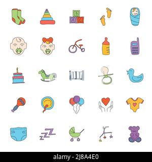 baby hand drawn linear doodles Stock Vektor