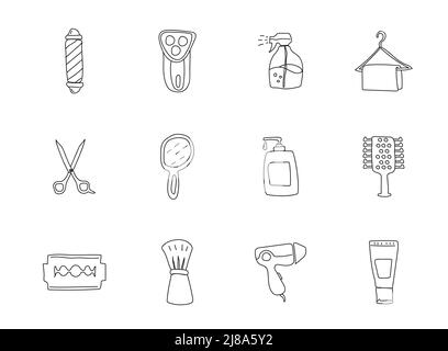 Barber Shop handgezeichnete lineare Vektor-Symbole Stock Vektor