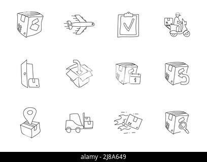 Handgezeichnete lineare Vektor-Symbole für die Lieferung Stock Vektor