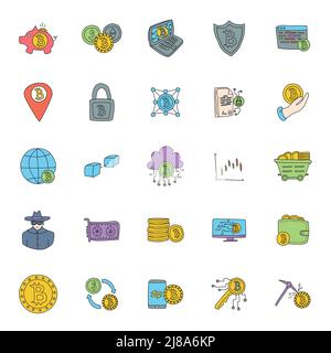 bitcoin handgezeichnete lineare Kritzeleien isoliert auf Weiß Stock Vektor