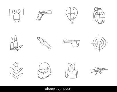 Handgezeichnete lineare Vektor-Symbole des Krieges Stock Vektor