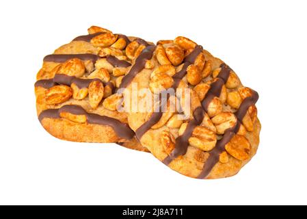 Kekse perfekt mit Erdnüssen und Schokolade isoliert auf dem weißen Hintergrund Stockfoto