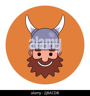 norwegischer bärtiger Krieger. wikinger in einem gehörnten Helm. Flache Vektorgrafik. Stock Vektor