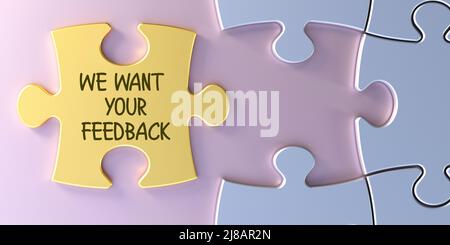 Wir möchten Ihr feedback Stockfoto