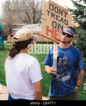 Demonstration in Lander Wyoming wegen Roe V. Wade Anti-Abtreibung Pro-Abtreibung Pro-Life Pro-Choice Stockfoto