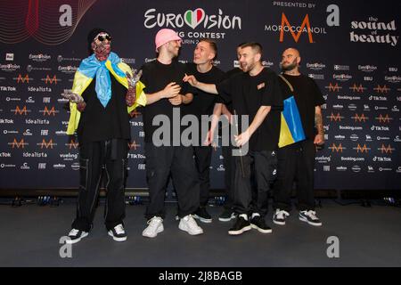 Turin, Italien. 15. Mai 2022. Die ukrainische Band Kalush Orchestra gewinnt 2022 den Eurovision Song Contest. Kredit: Marco Destefanis / Alamy Live Nachrichten Stockfoto