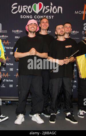 Turin, Italien. 15. Mai 2022. Die ukrainische Band Kalush Orchestra gewinnt 2022 den Eurovision Song Contest. Kredit: Marco Destefanis / Alamy Live Nachrichten Stockfoto