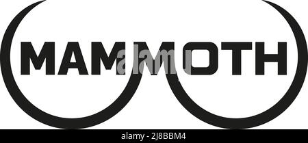 Das Wort 'Mammoth' mit dem Buchstaben M in Form von Mammutzähnen Stock Vektor