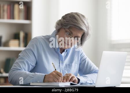 Ernst beschäftigt ältere Dame arbeiten an Laptop-Computer Stockfoto
