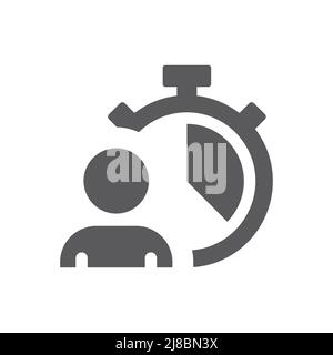 Mann mit Uhr, Stoppuhr schwarz Vektor-Symbol. Stichtag, Arbeitszeit und Symbol für die aufgefüllte Zeit. Stock Vektor