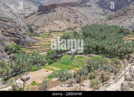 Bilad Sayt, eines der malerischsten Dörfer im Oman, ist ein Schatz, den man beim Fahren in den spektakulären Al-Hadschar-Bergen finden kann Stockfoto