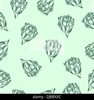 Niedliches nahtloses Muster aus handgezeichneter frischer grüner Artischocke. Gesundes Gemüse. Vektor, Illustration. Stock Vektor