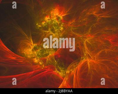 Abstrakter fraktaler Kunsthintergrund, suggestiv an Feuerflammen und heiße Welle. Computergenerierte fraktale Illustration Red Fire Abstract Stockfoto