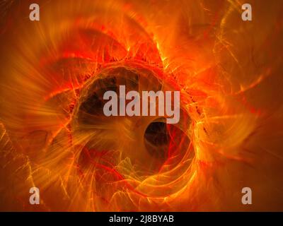 Abstrakter fraktaler Kunsthintergrund, suggestiv an Feuerflammen und heiße Welle. Computergenerierte fraktale Illustration Red Fire Abstract Stockfoto