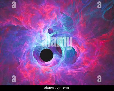 Abstrakter fraktaler Kunsthintergrund, suggestiv an Astronomie und Nebel. Computergenerierte fraktale Illustration Kunstnebel in rosa blau abstrakt Stockfoto