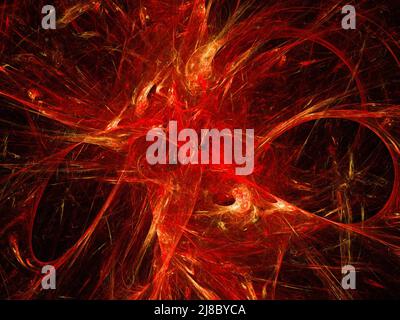 Abstrakter fraktaler Kunsthintergrund, suggestiv an Feuerflammen und heiße Welle. Computer erzeugte fraktale Illustration rotes Feuer Stockfoto