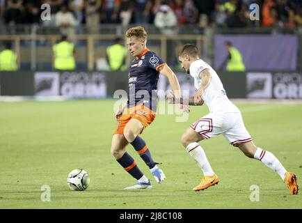 Nicolas Cozza aus Montpellier während des französischen Ligue-1-Fußballspiels zwischen Montpellier HSC und Paris Saint-Germain am 14. Mai 2022 im La Mosson-Stadion in Montpellier, Frankreich - Foto: Jean Catuffe/DPPI/LiveMedia Stockfoto