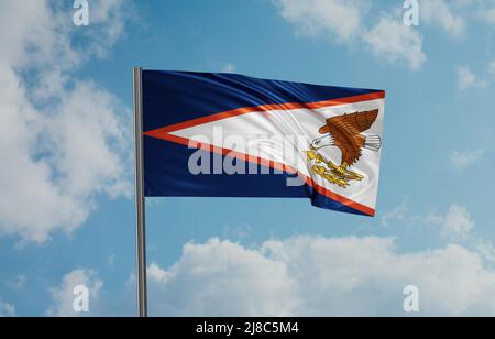 Die amerikanische Samoa-Nationalflagge winkt im Wind. Abbildung Himmel Hintergrund 3D Stockfoto