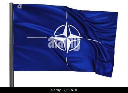 NATO-Nationalflagge winkt im Wind. Isoliert auf weißem Hintergrund 3D Abbildung Stockfoto