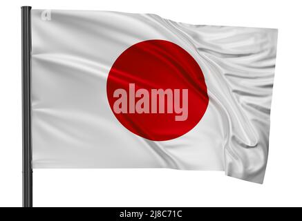 Die japanische Nationalflagge winkt im Wind. Isoliert auf weißem Hintergrund 3D Abbildung Stockfoto