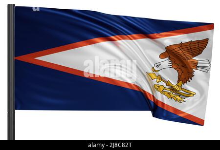 Die amerikanische Samoa-Nationalflagge winkt im Wind. Isoliert auf weißem Hintergrund 3D Abbildung Stockfoto