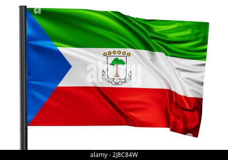 Die Nationalflagge Äquatorialguineas winkt im Wind. Isoliert auf weißem Hintergrund Stockfoto