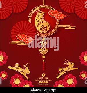 2023 Rabbit Simbol für Chnese Neujahr. Chinesische Übersetzung ist Mean Year of Rabbit Happy chinese New year. Stock Vektor