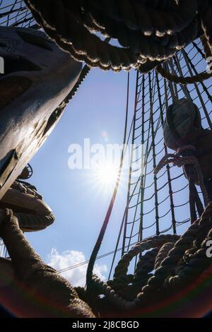 Details und Fragmente der Replik von Batavia, dem historischen VOC-Frachtschiff der Dutch East Indies Company Stockfoto