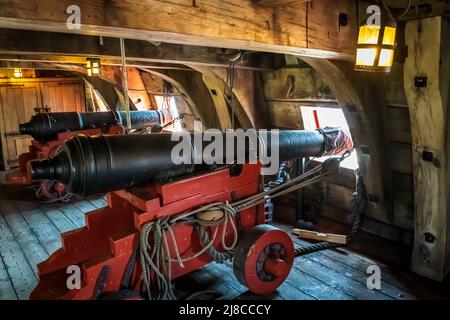 Details und Fragmente der Replik von Batavia, dem historischen VOC-Frachtschiff der Dutch East Indies Company Stockfoto