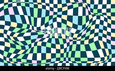 Karierter Hintergrund mit verzerrten Quadraten. Abstraktes Banner mit Verzerrung. Schachmuster. Schachbrettfläche Stock Vektor