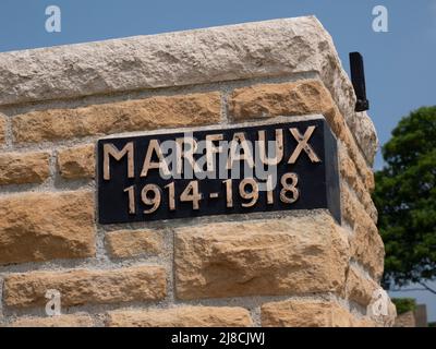 Das Bild zeigt den deutschen Marfaux-Friedhof des Ersten Weltkriegs bei Marfaux. Der Friedhof ist ein Konsolidierungsfriedhof der Soldaten KIA in der Marne-Offensive 1918 Stockfoto