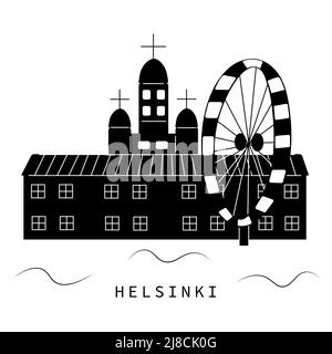 Helsinki, Schwarz-Weiß-Illustration Stock Vektor