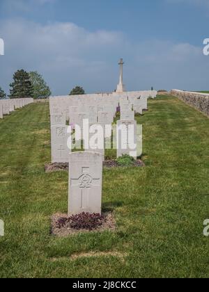 Das Bild zeigt den britischen Friedhof Marfaux aus dem 1. Weltkrieg in der Nähe von Marfaux. Der Friedhof ist von Soldaten, die bei der Marne-Offensive vom Juli 1918 ums Leben kamen Stockfoto