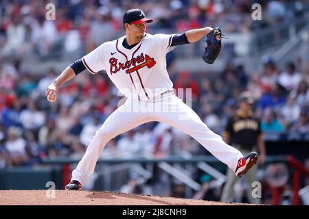 ATLANTA, GA – 14. MAI: Atlanta Braves startete den Pitcher Charlie Morton (50) während eines MLB-Spiels gegen die San Diego Padres im Truist Park am 14. Mai 2022 in Atlanta, Georgia. (Foto: Joe Robbins/Image of Sport) Stockfoto