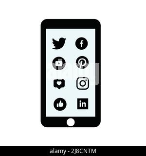 Smartphone mit Apps-Symbolen auf weißem Hintergrund Stock Vektor