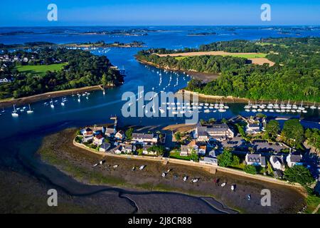 Frankreich, Morbihan, Golf von Morbihan, Vannes, die Halbinsel Conleau und der Hafen (Luftaufnahme) Stockfoto
