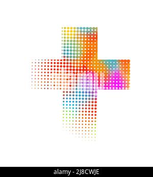 Schwarzes Halbtonkreuz auf weißem Hintergrund. Christliches Symbol. Vektorgrafik. Stock Vektor