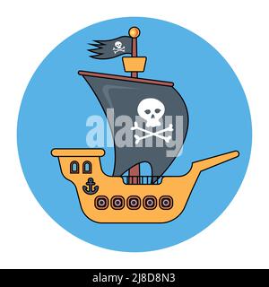 Spielzeug Kinder hausgemachtes Piratenschiff. Flache Vektor-Illustration. Stock Vektor