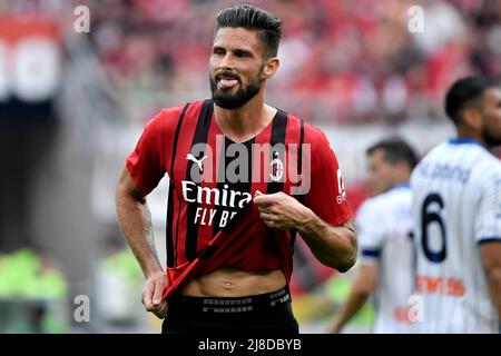 Mailand, Italien. 15.. Mai 2022. Olivier Giroud vom AC Mailand reagiert während der Serie A 2021/2022 Fußballspiel zwischen AC Mailand und Atalanta BC in San Siro Stadion in Mailand (Italien), Mai 15. 2022. Foto Andrea Staccioli/Insidefoto Kredit: Insidefoto srl/Alamy Live News Stockfoto