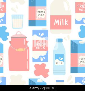 Milk Dairy nahtlose Muster flach Design Vektor Stock Vektor