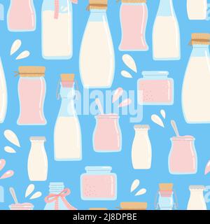 Milk Dairy nahtlose Muster flach Design Vektor Stock Vektor