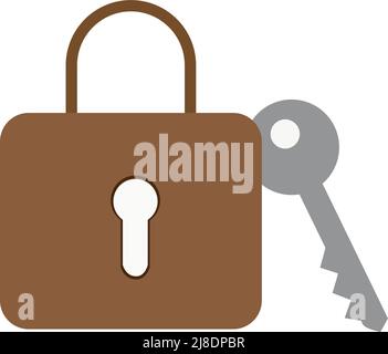 Abbildung des Schloss- und Schlüsselsymbols. Auf weißem Hintergrund Stock Vektor