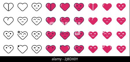 Vektor-Set von Herzfiguren im Doodle-Stil. Herz-Emoticons Clip Art isoliert auf weißem Hintergrund. Stock Vektor