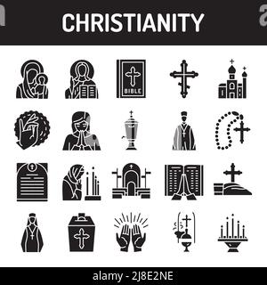 Christianity Farbe Linie Symbole gesetzt. Zeichen für Webseite, mobile App, Schaltfläche. Bearbeitbare Kontur. Stock Vektor