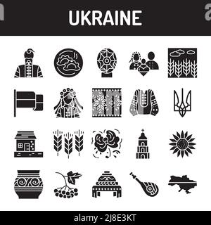 Symbole für Farblinien in der Ukraine eingestellt. Zeichen für Webseite, mobile App, Schaltfläche. Bearbeitbare Kontur. Stock Vektor