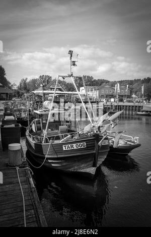 Der Hafen der Weißen Wiek von Boltenhagen an der Ostsee in schwarz-weiß Stockfoto