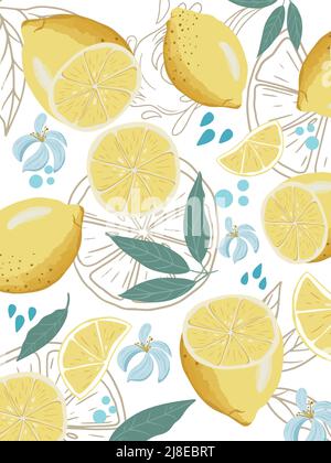 Frische Zitronen Poster Hintergrund. Frische Zitrusfrüchte und Wasserspritzer im Hintergrund der Sommersaison. Stock Vektor