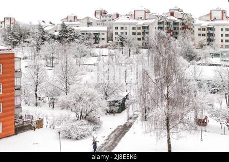 Stockholm im Winter. Gebäude, Schnee. Stockfoto