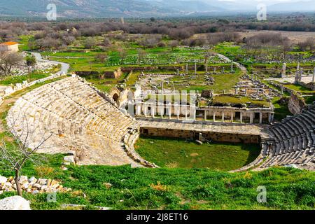 Ruinen des antiken Theaters in der antiken Stadt Aphrodisias, Türkei Stockfoto